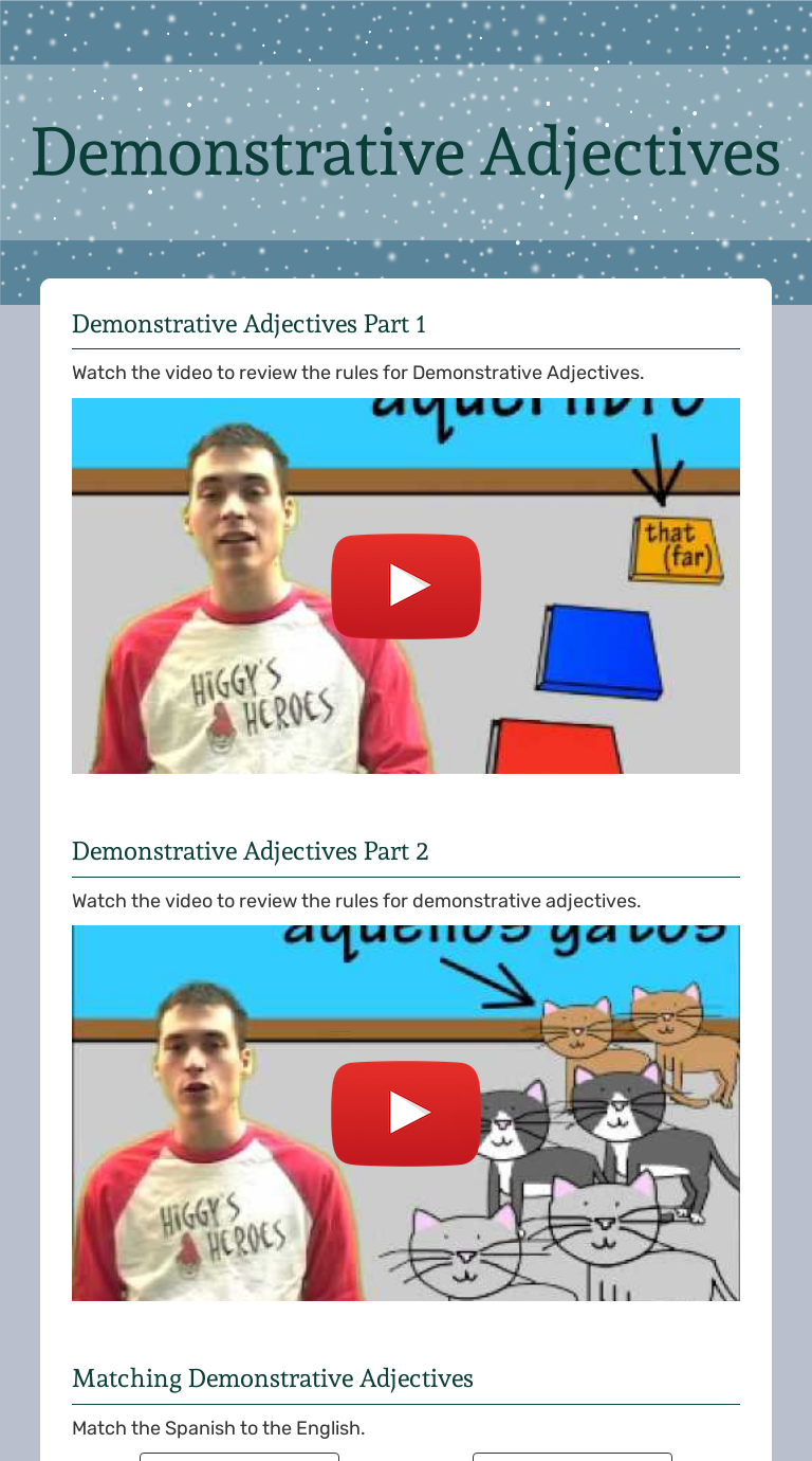 Demonstrative Adjectives worksheet preview image
