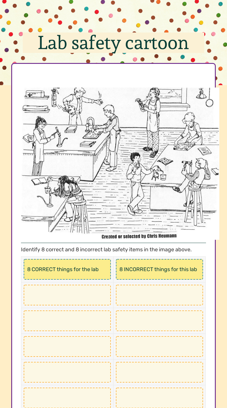 Lab safety cartoon  Interactive Worksheet by Elizabeth Tyree Intended For Lab Safety Worksheet Answer Key