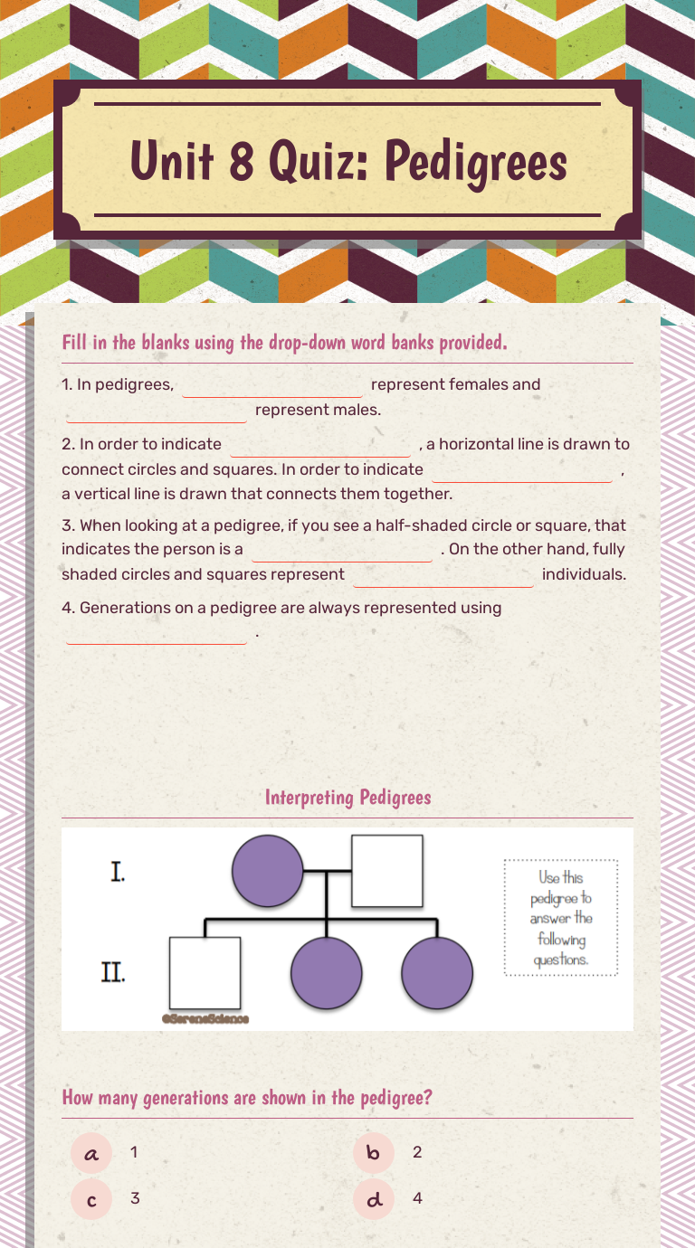 Unit 8 Quiz: Pedigrees worksheet preview image