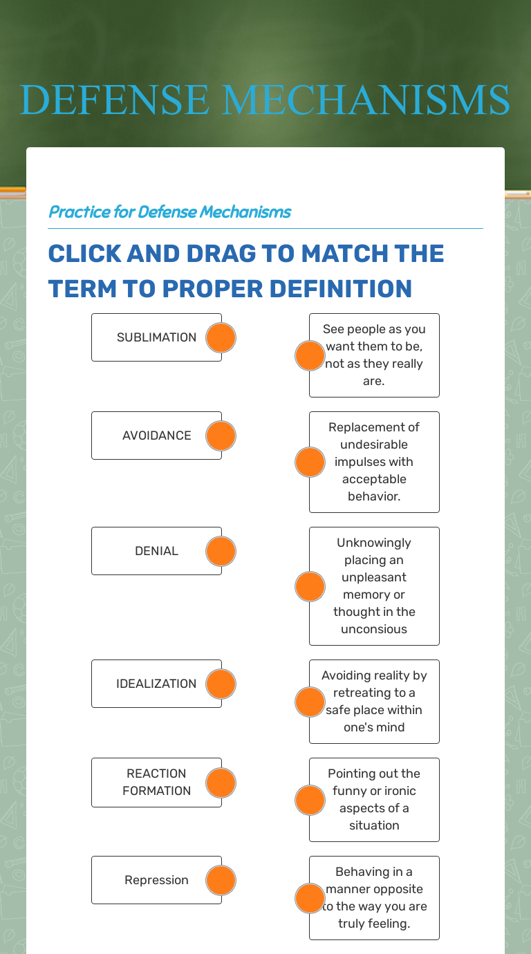 DEFENSE MECHANISMS Interactive Worksheet by Jessica Ecker Wizer.me