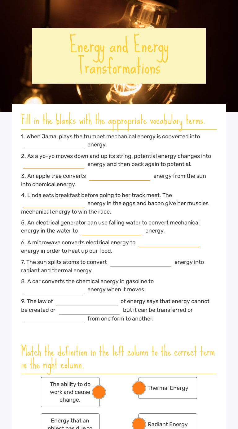 Energy and Energy Transformations | Interactive Worksheet by Joanna ...