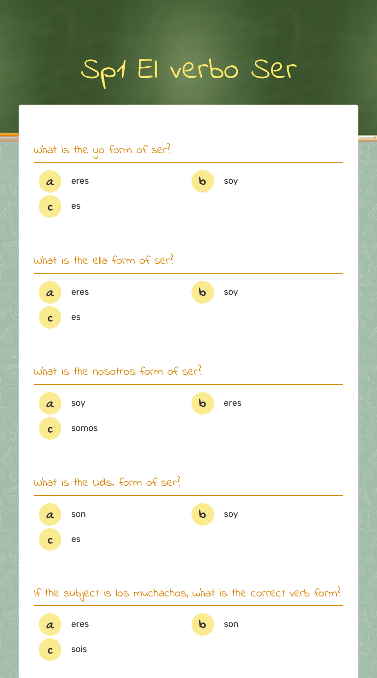 Sp25 El verbo Ser  Interactive Worksheet by Mia Smith  Wizer.me Regarding El Verbo Ser Worksheet Answers