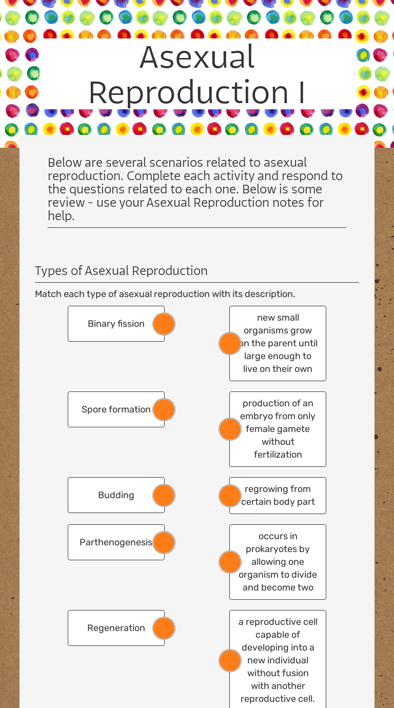 Asexual Reproduction I Interactive Worksheet By Filiz Turanoğuz Wizerme 1615