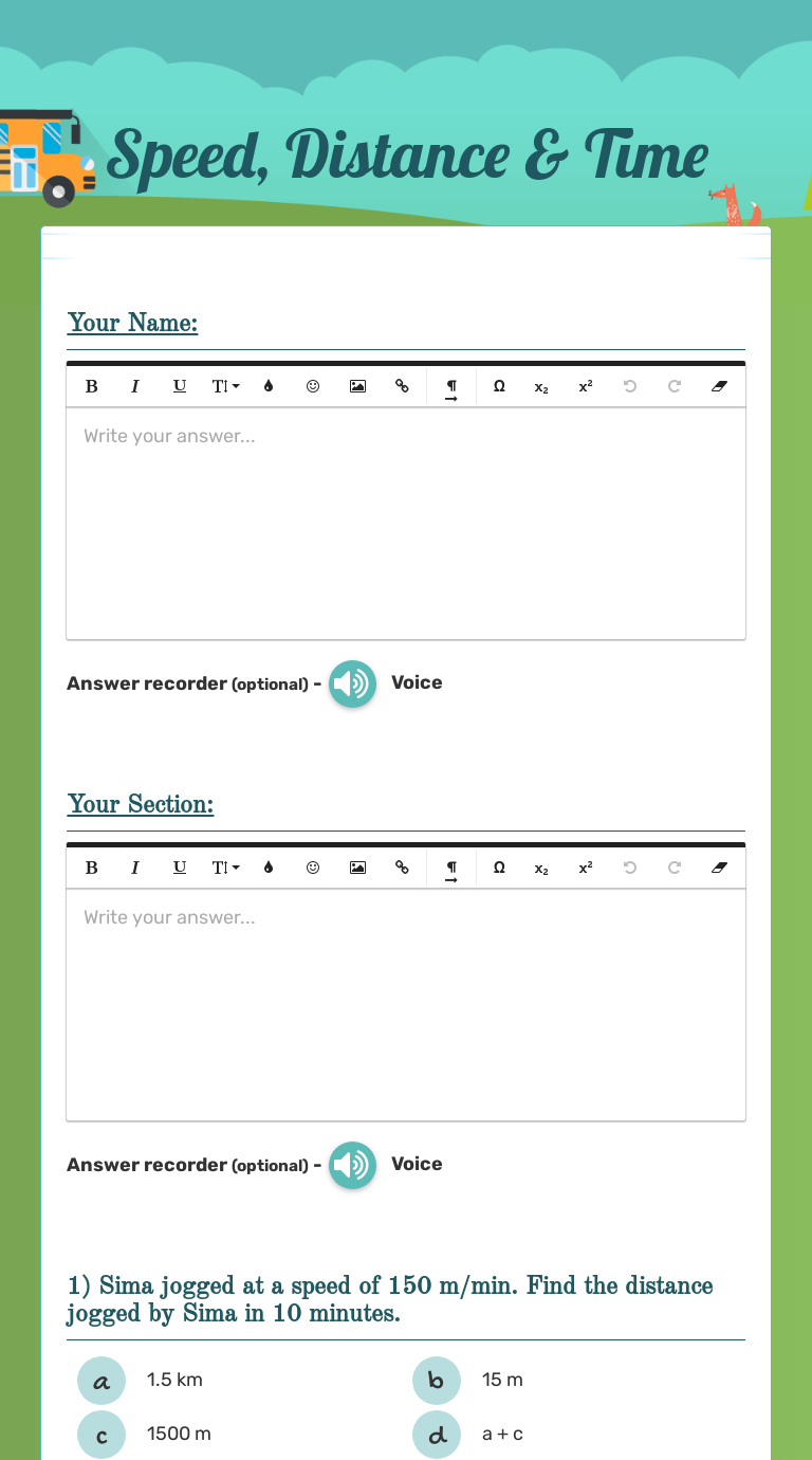Speed, Distance & Time worksheet