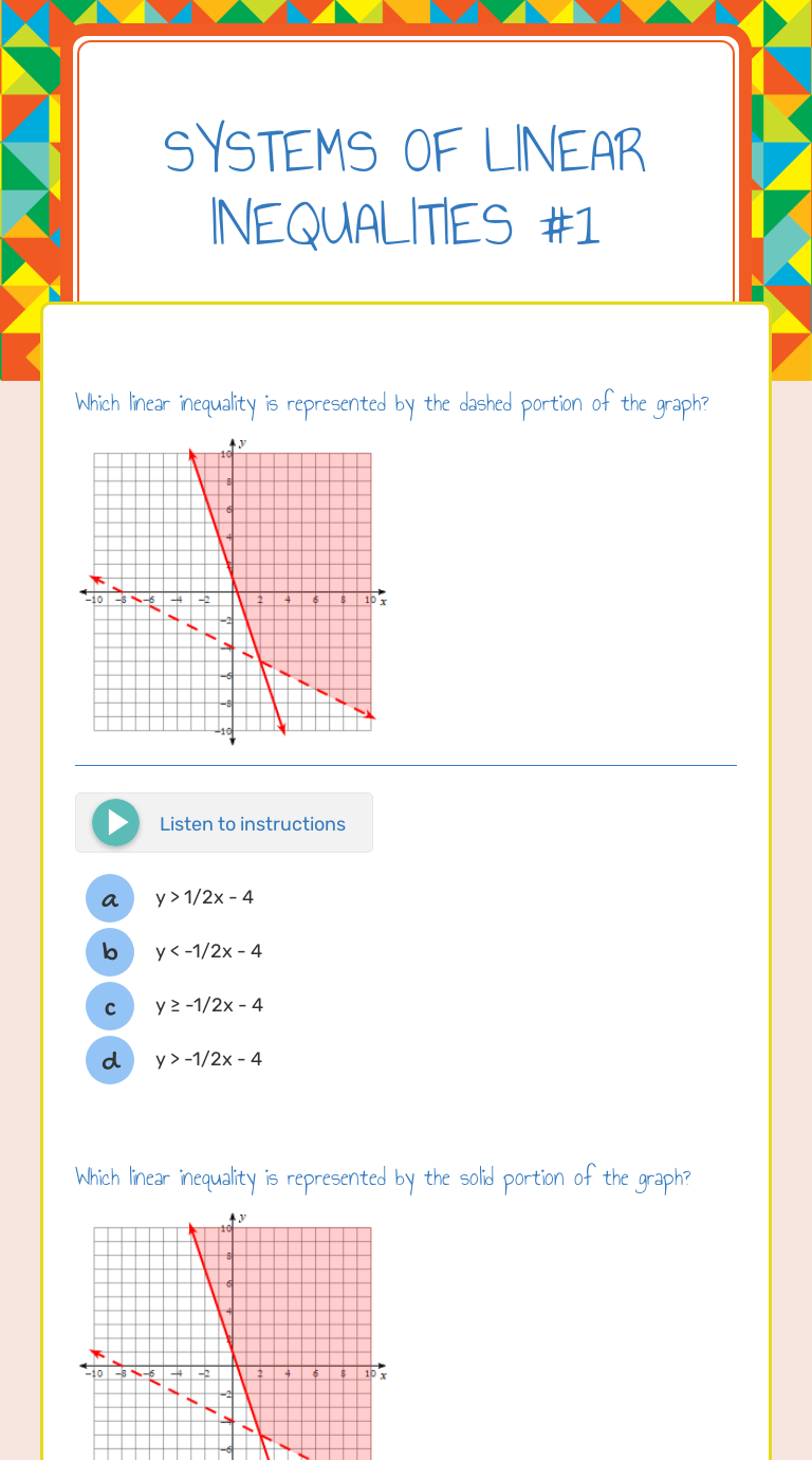 Systems Of Linear Inequalities 1 Interactive Worksheet By Soto Ortiz Wizer Me