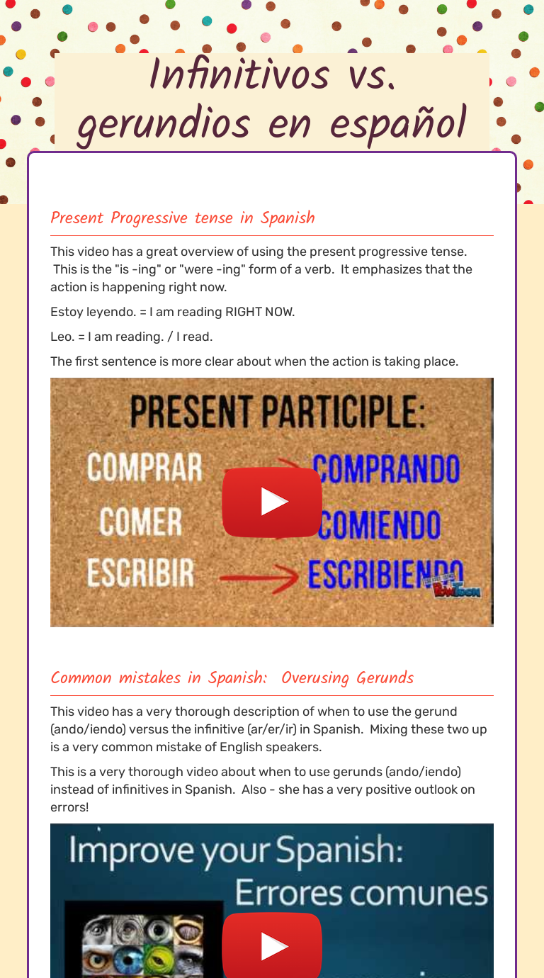 Infinitivos vs. gerundios en español | Interactive Worksheet by Lisa ...