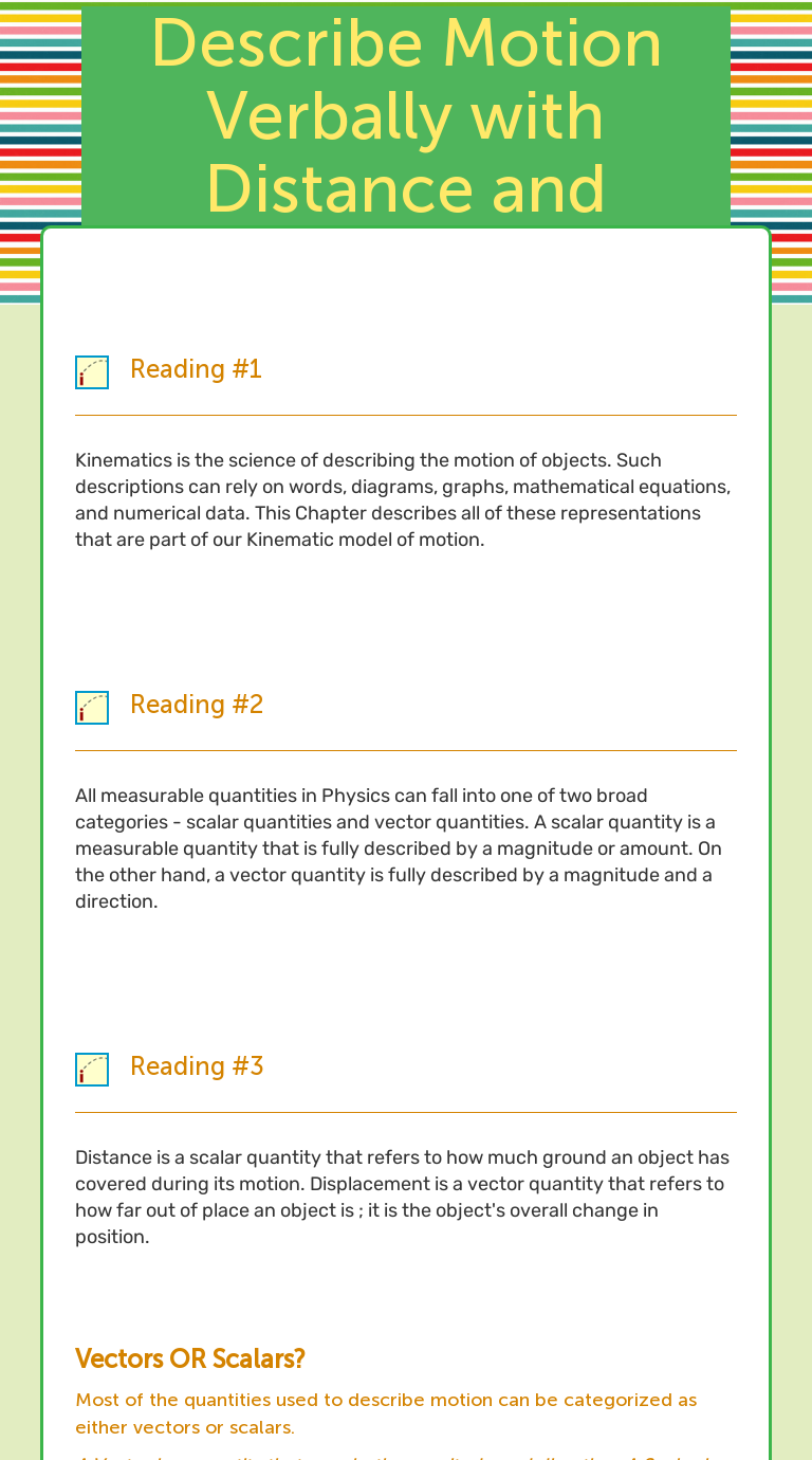Describe Motion Verbally with Distance and Displacement worksheet preview image
