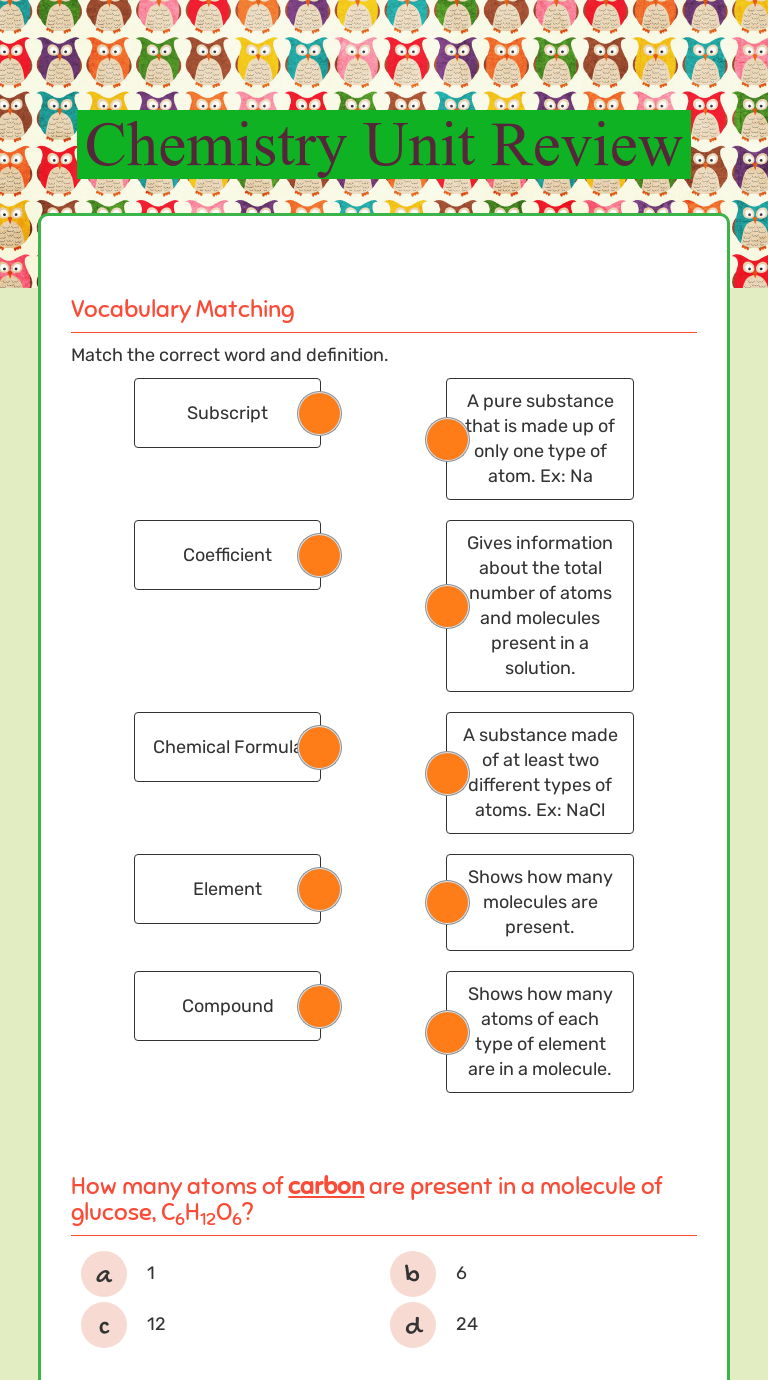 Chemistry Unit Review | Interactive Worksheet by Nicole Mcevoy | Wizer.me