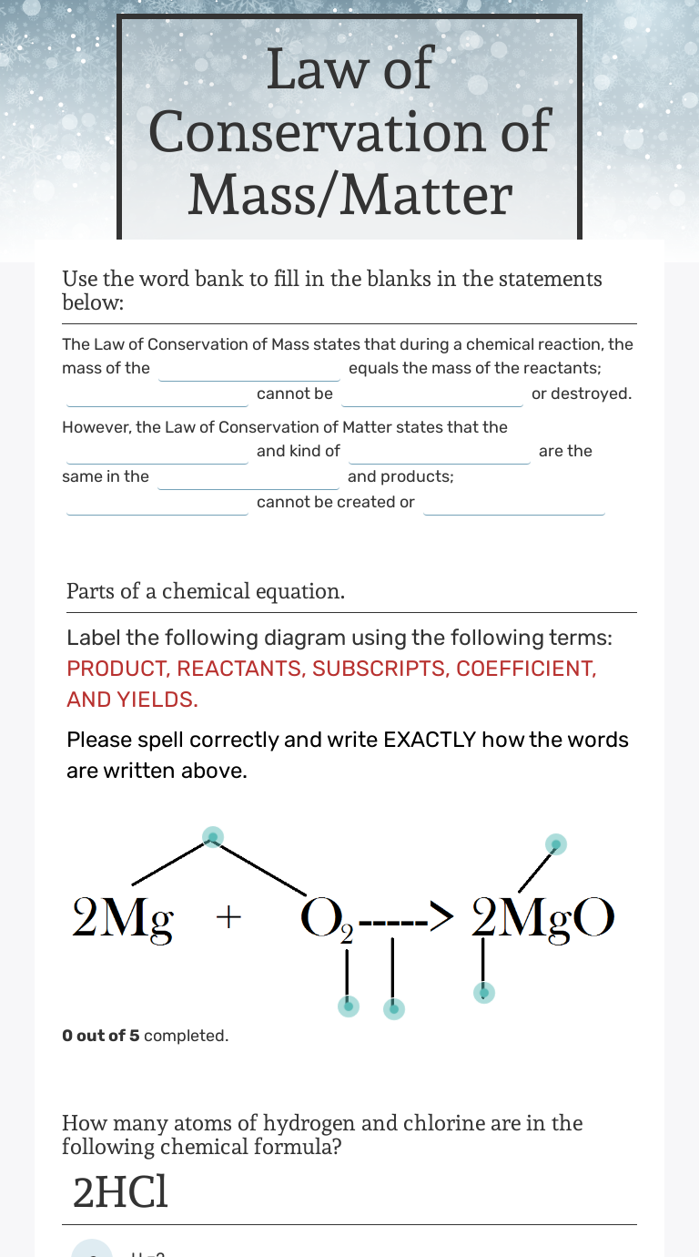 law of conservation of mass chemistry worksheet