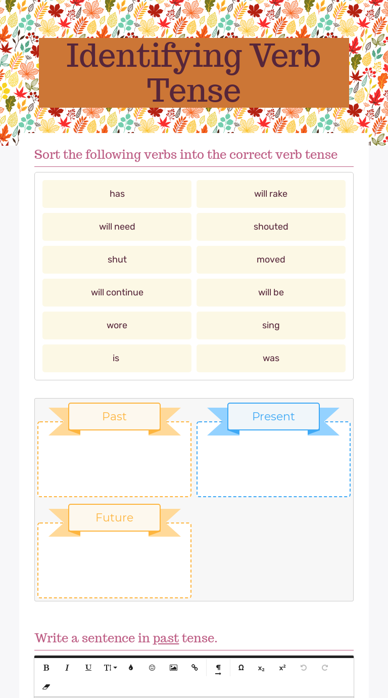 Identifying
Verb Tense worksheet preview image