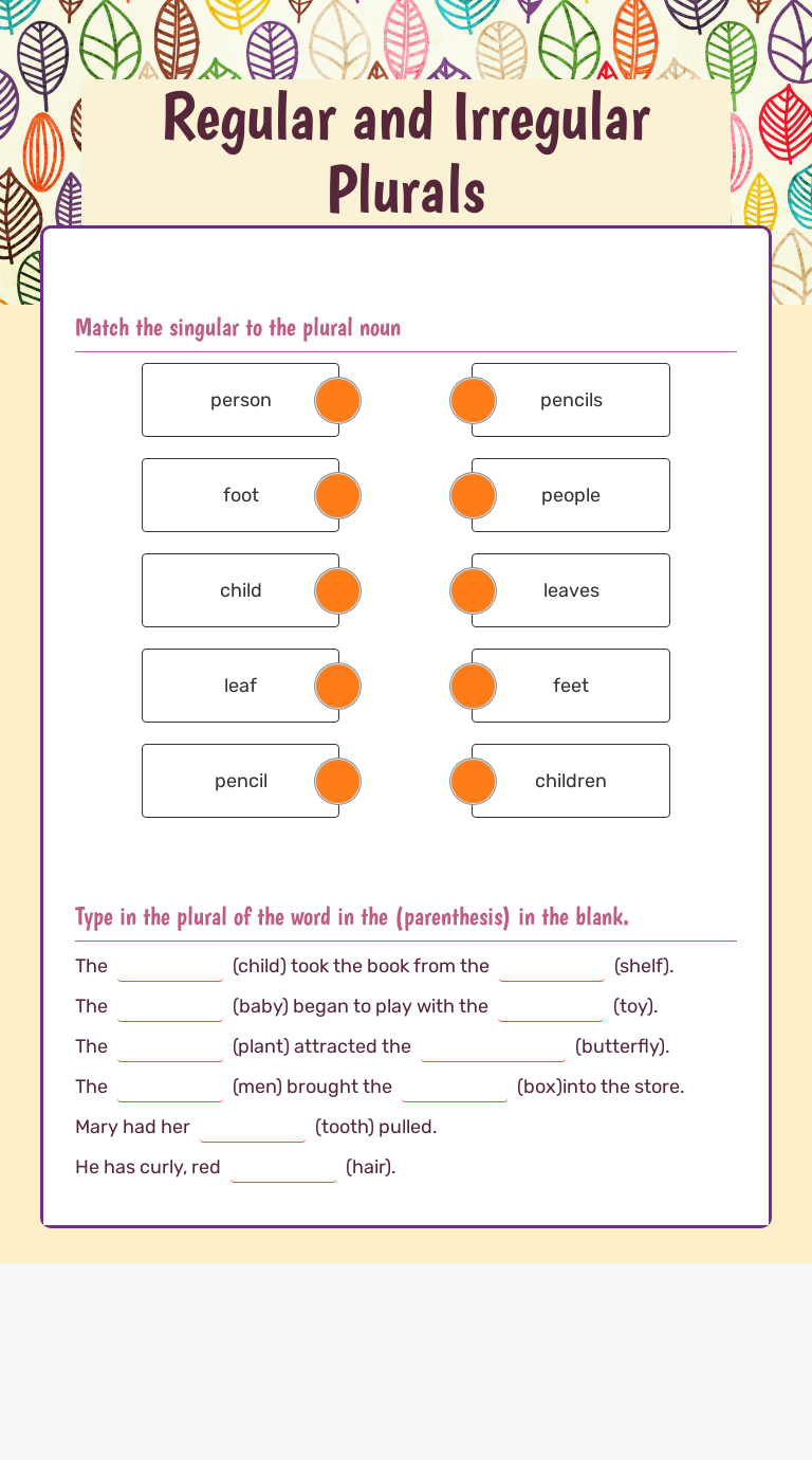 Regular and Irregular Plurals Grade 4 worksheet preview