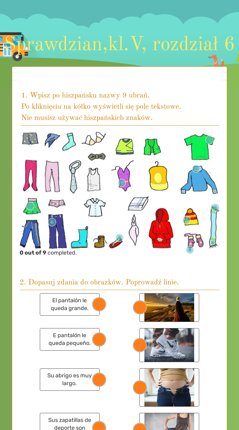 Sprawdzian,kl.V, rozdział 6 worksheet preview image