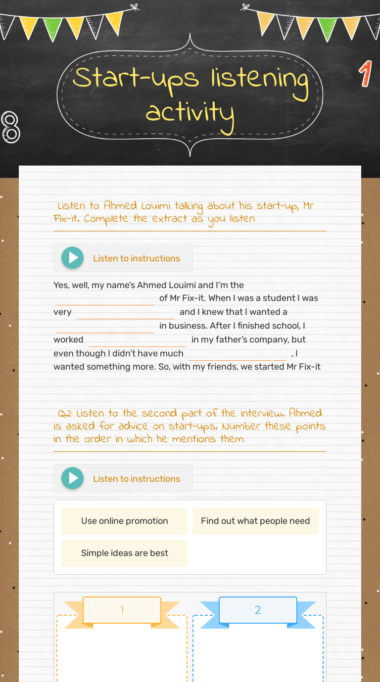 Start-ups listening activity worksheet preview image