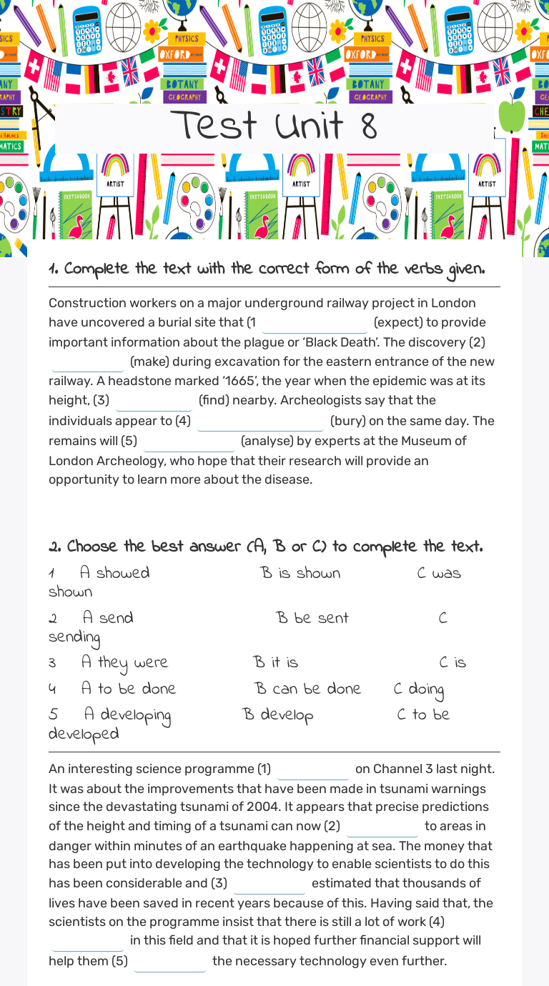 Test Unit 8 worksheet preview image