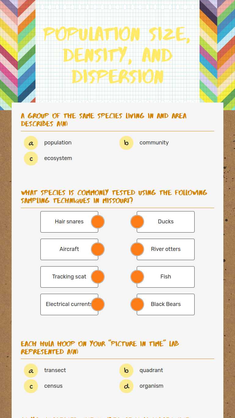 Population size, Density, and Dispersion Interactive Worksheet by
