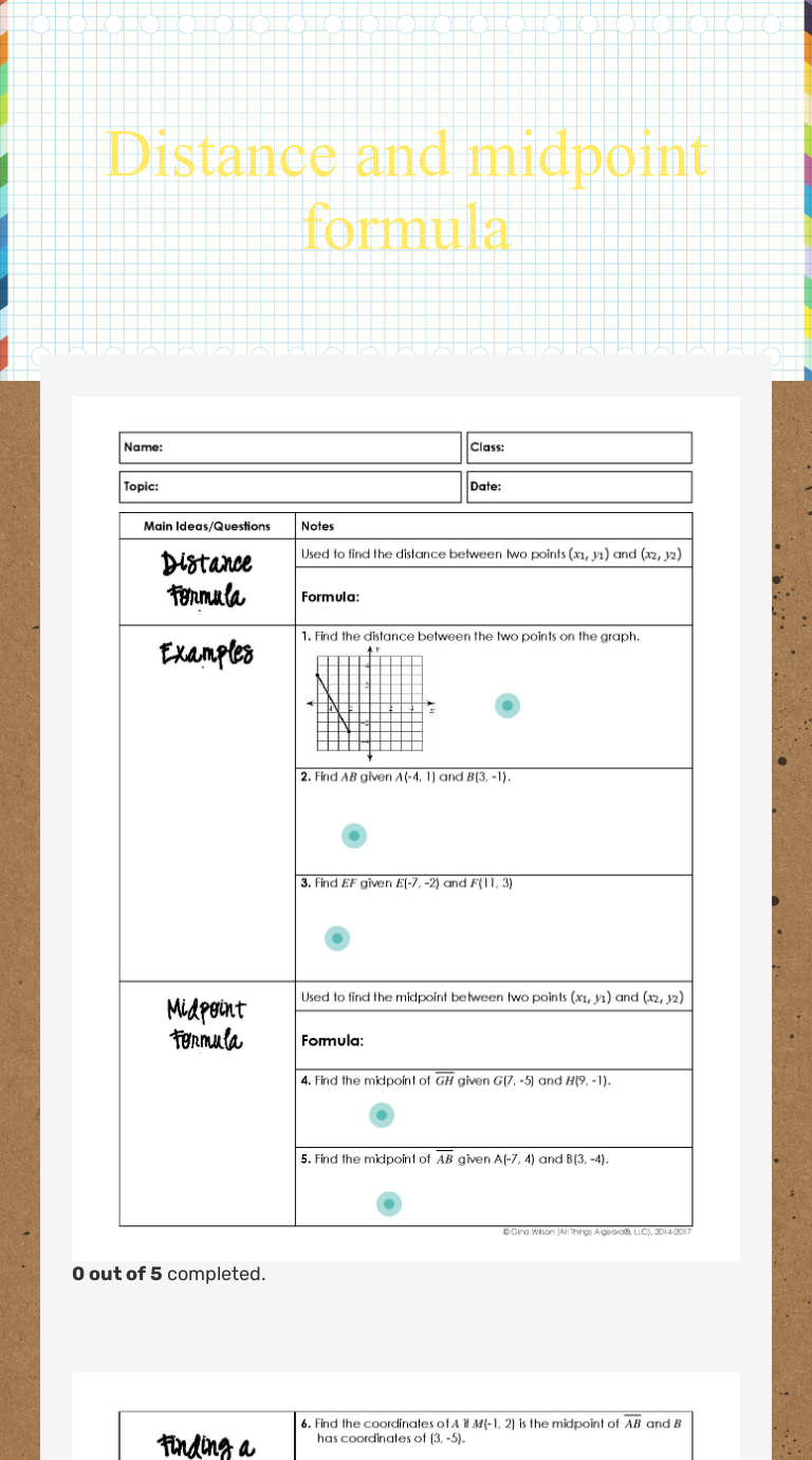 Distance and midpoint formula  Interactive Worksheet by Kim With Distance And Midpoint Formula Worksheet