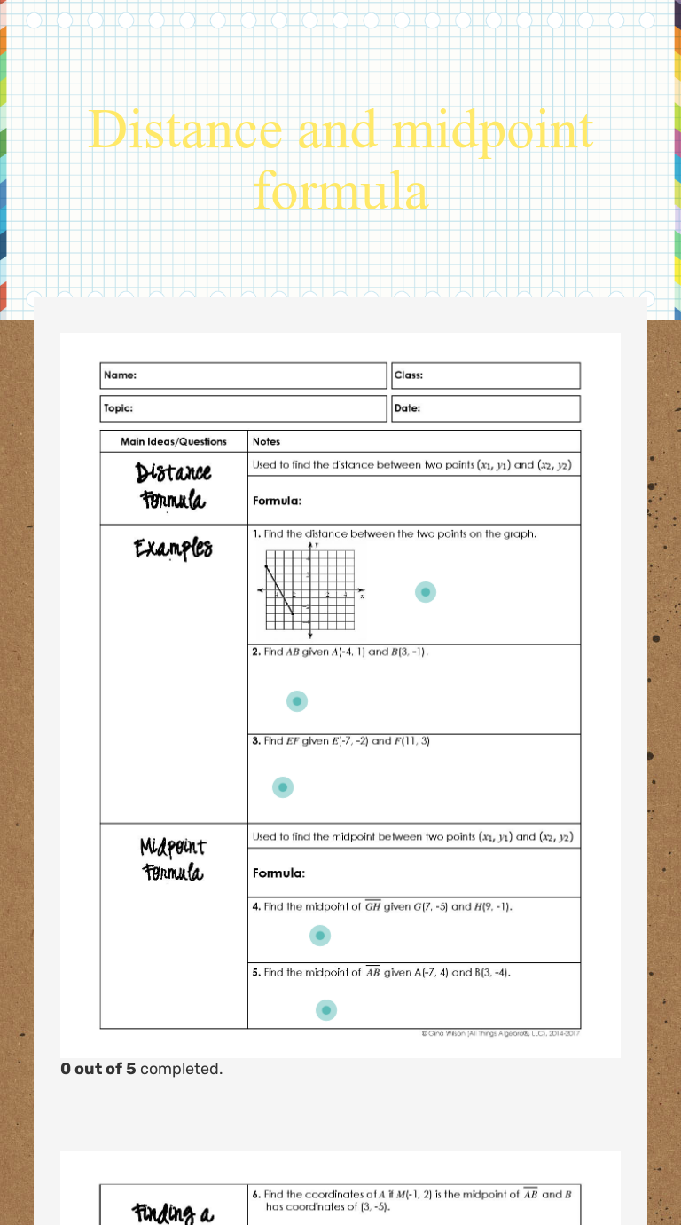 Distance and midpoint formula  Interactive Worksheet by Kim Regarding Distance And Midpoint Formula Worksheet