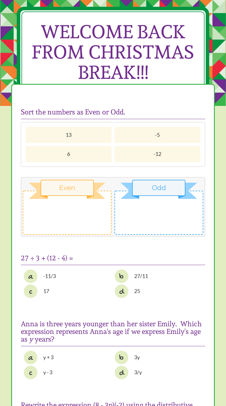 Welcome Back From Christmas Break Interactive Worksheet By Shannon Ritter Wizer Me