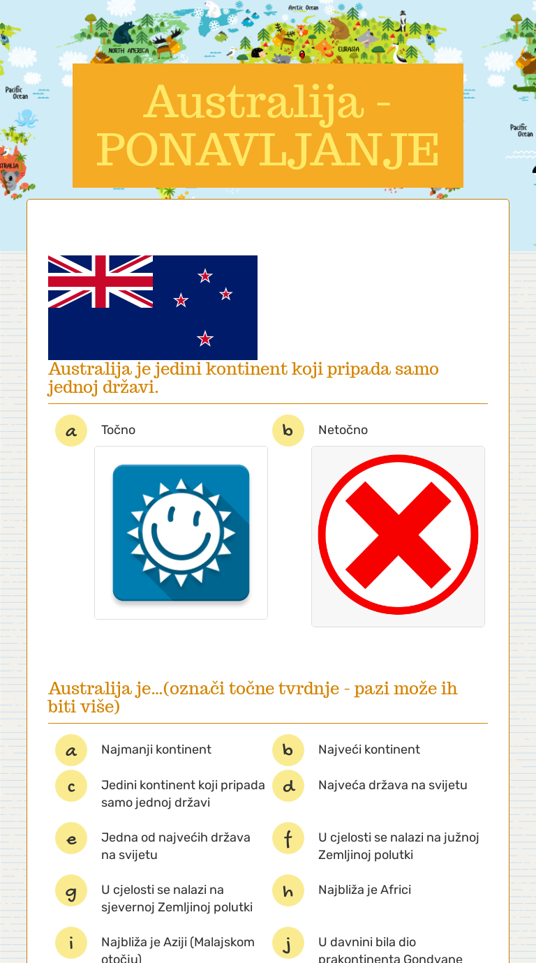 Australija Ponavljanje Interactive Worksheet By Jasminka Cavlovic Wizer Me