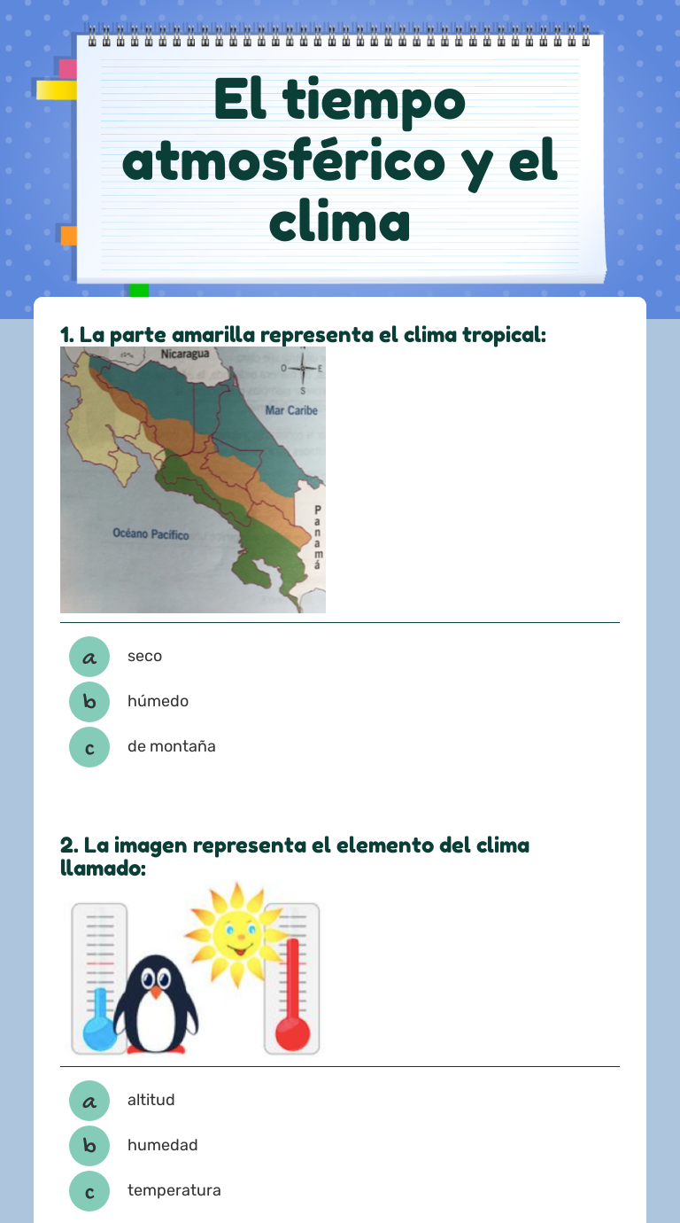 El tiempo atmosférico y el clima worksheet preview image