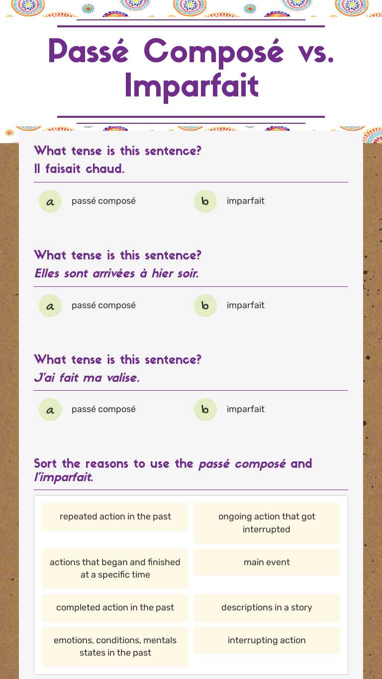 Imparfait Vs. Passé Composé Cheat Sheet – GKAALN