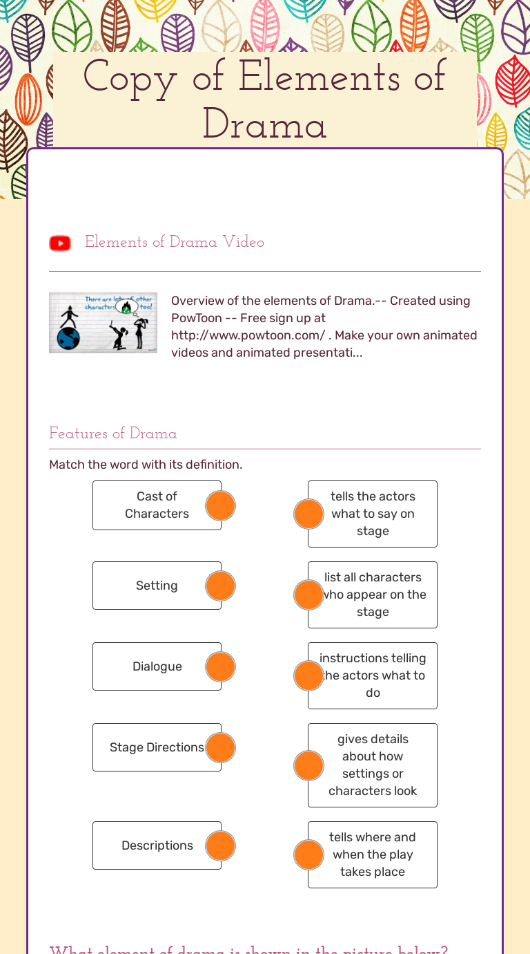 Copy of Elements of Drama  Interactive Worksheet by Mary Regarding Elements Of Drama Worksheet
