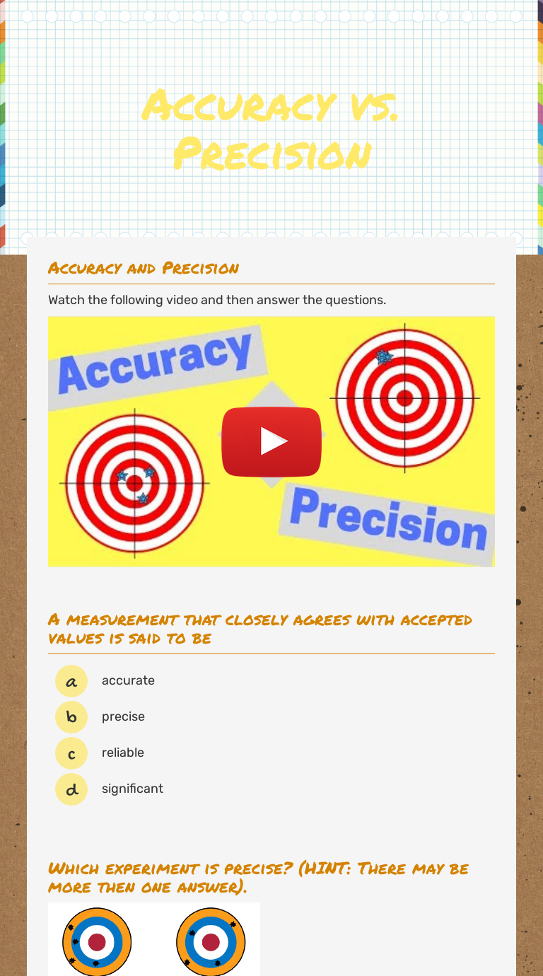 Accuracy vs. Precision  Interactive Worksheet by Linda Cannon Throughout Accuracy Vs Precision Worksheet
