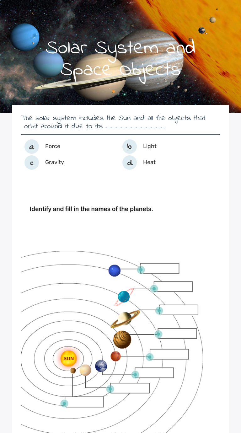 Solar System and Space Objects worksheet preview image
