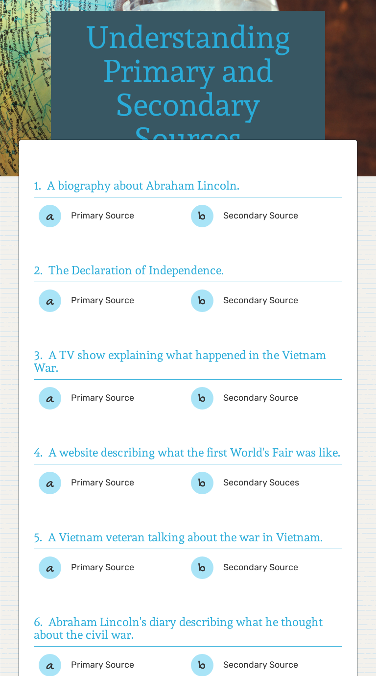 Understanding Primary and Secondary Sources worksheet preview image