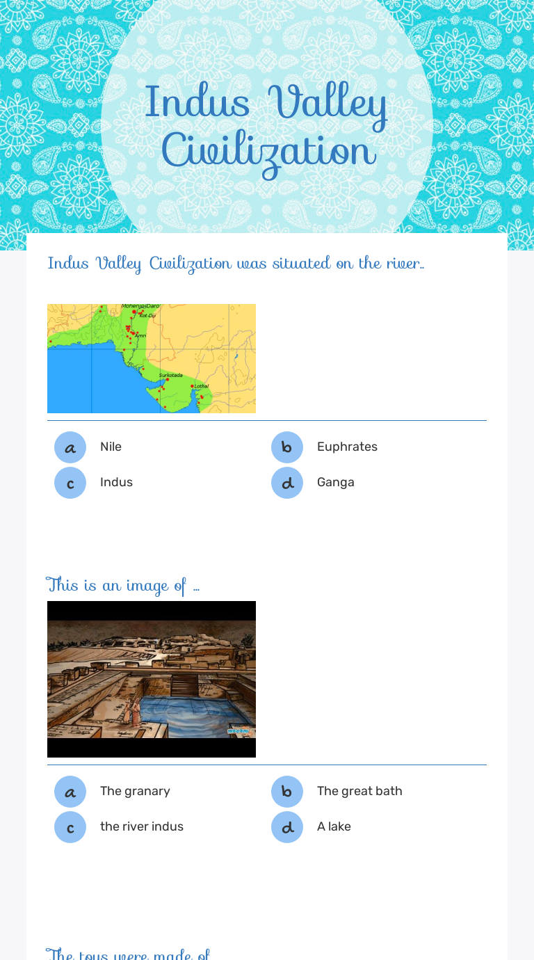 Indus Valley Civilization Worksheet Answers