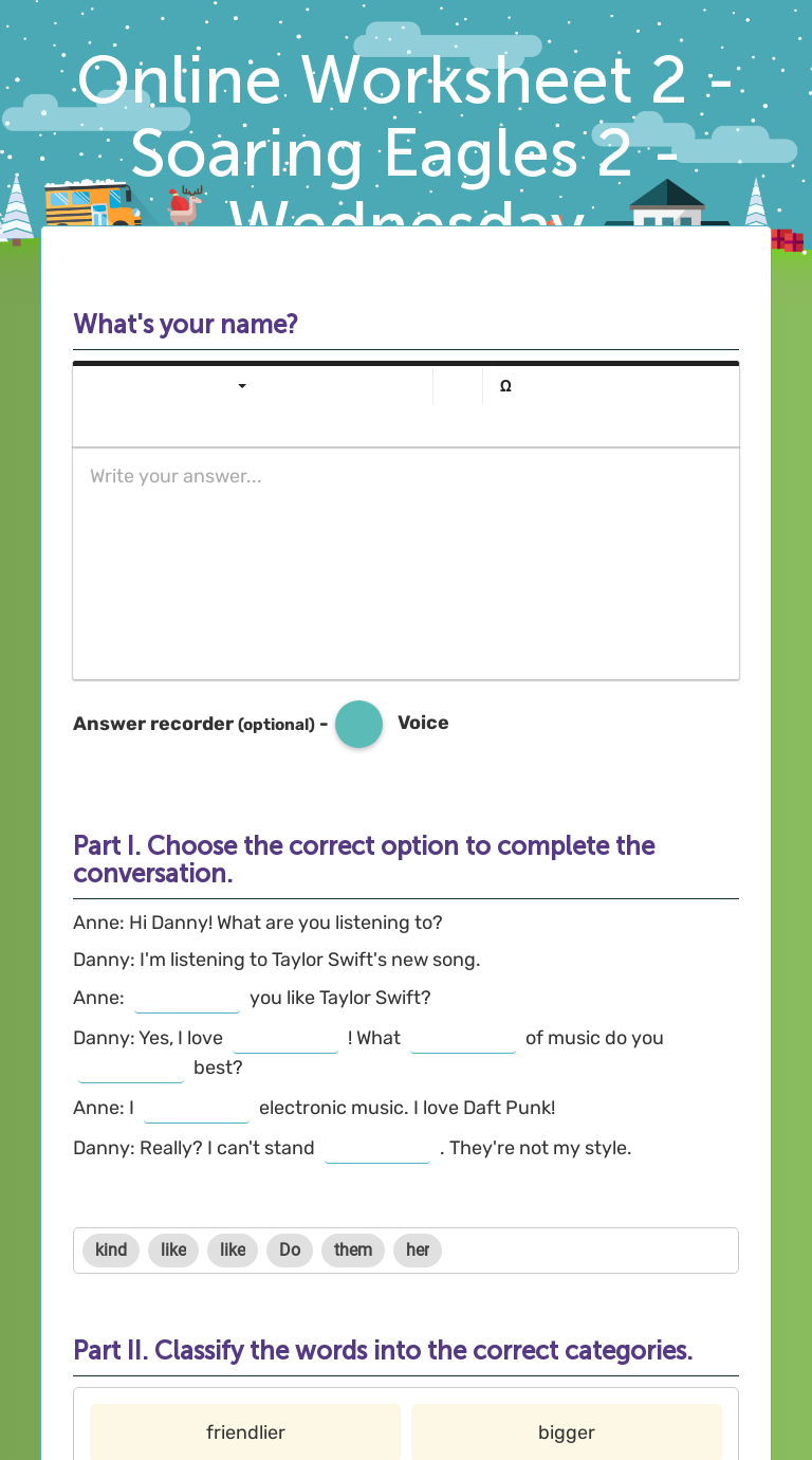 Online Worksheet 2 - Soaring Eagles 2 - Wednesday worksheet preview image