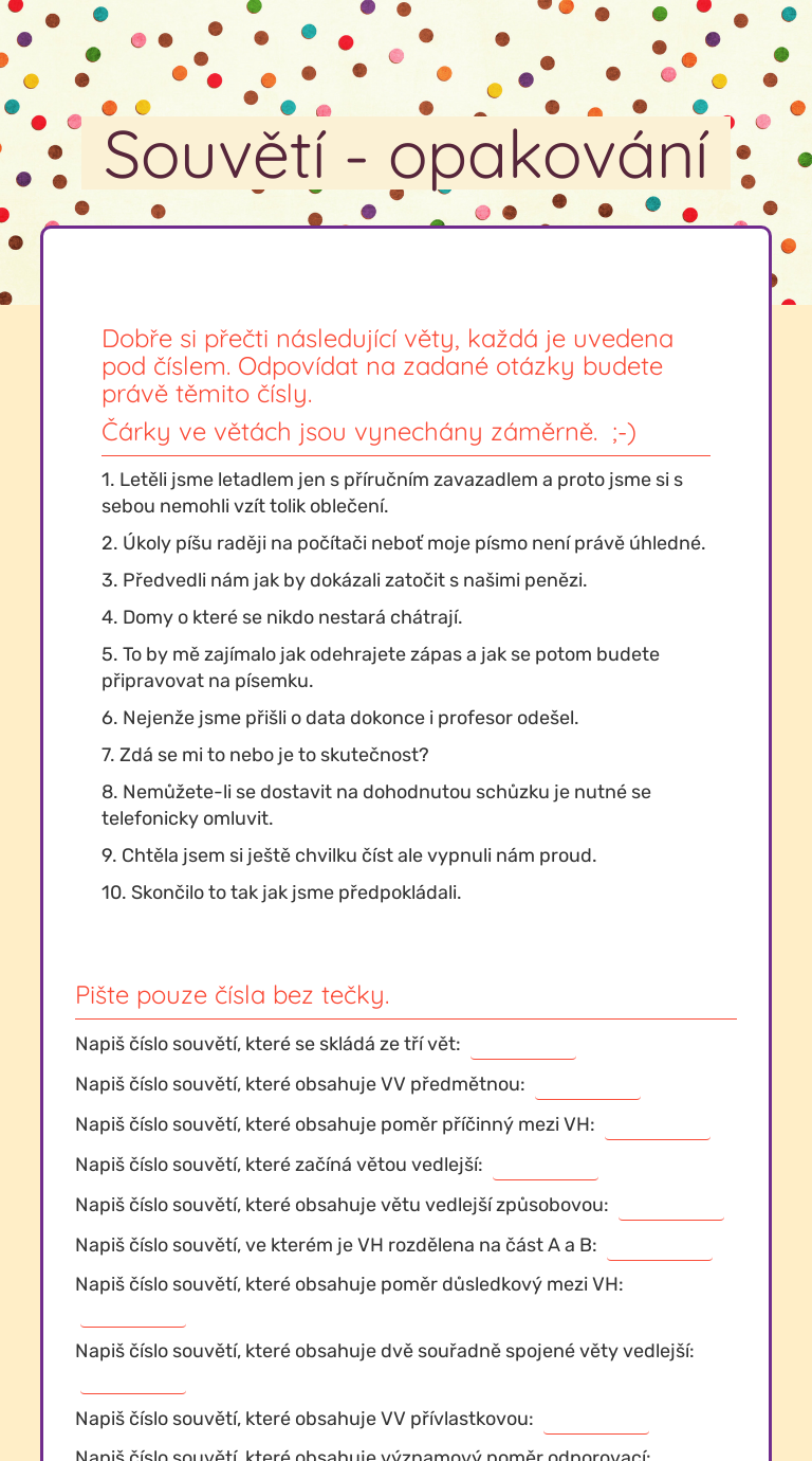 Souvětí - opakování worksheet preview image