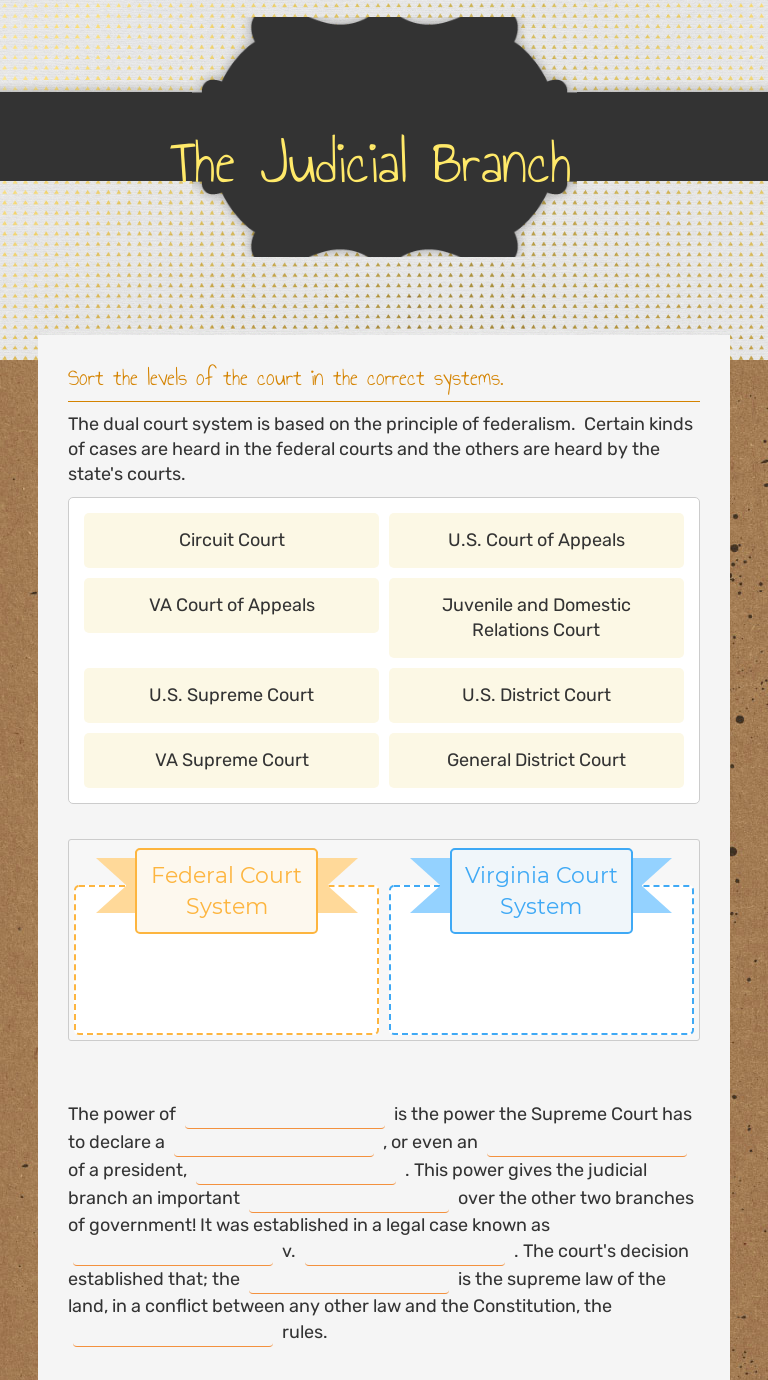 The Judicial Branch | Interactive Worksheet By Amy Benjamin | Wizer.me