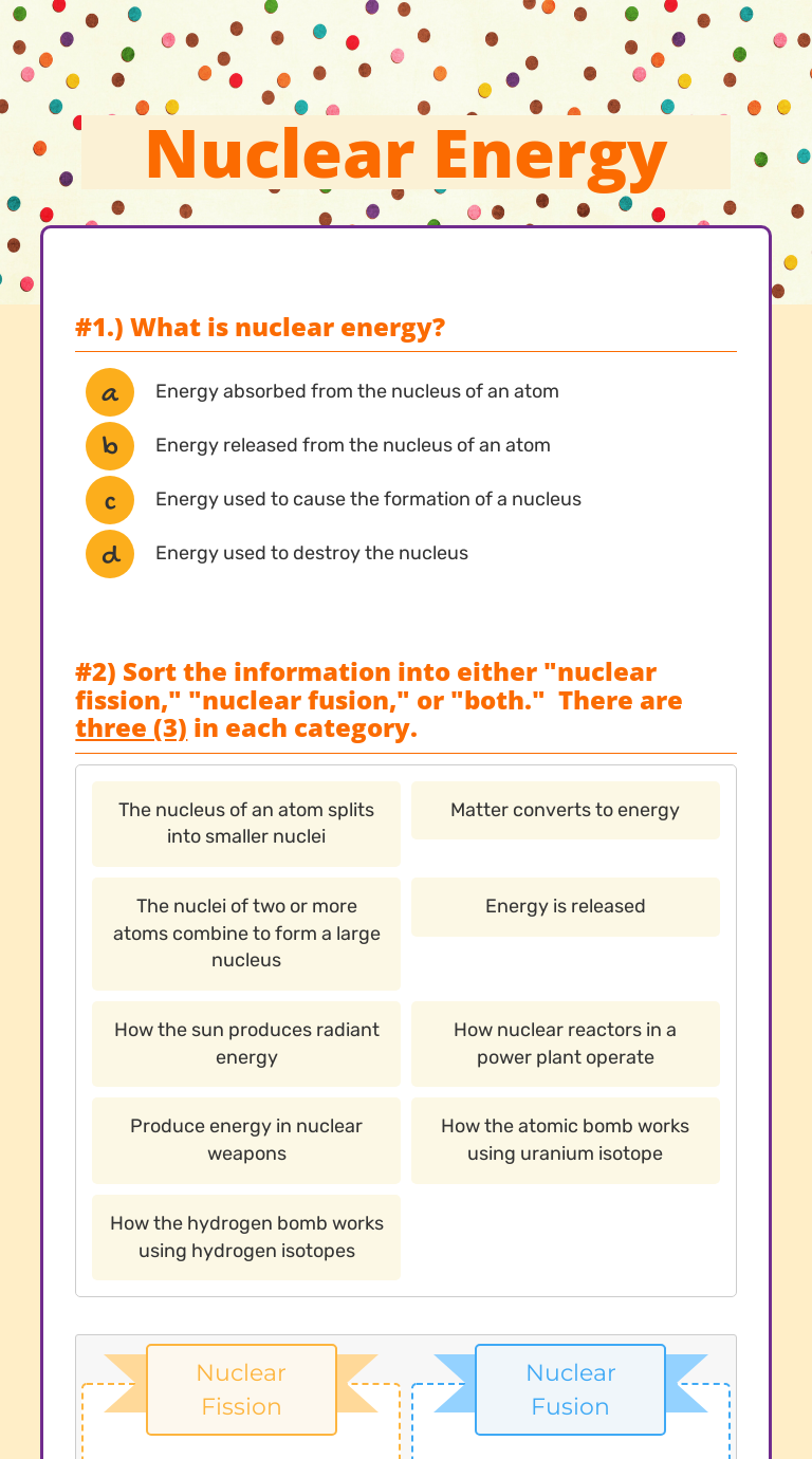 Nuclear Energy worksheet preview image