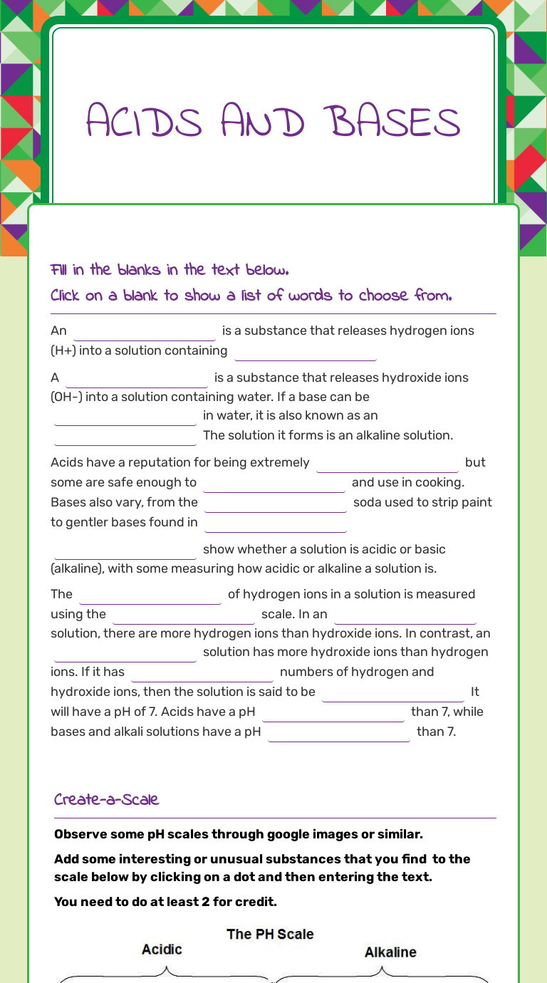 Acids And Bases Interactive Worksheet By Kimette Witt Wizer Me