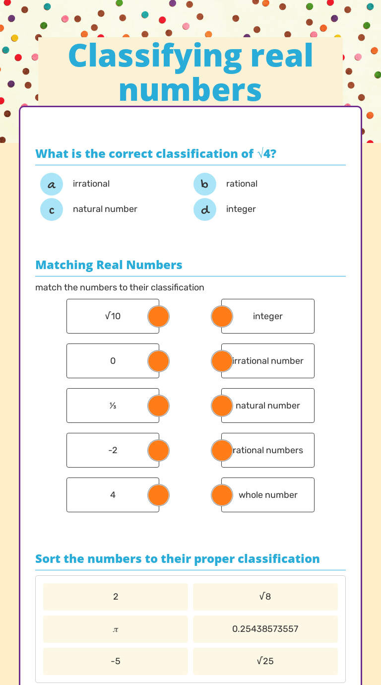 Classifying real numbers   Interactive Worksheet by Chasity Inside Classifying Real Numbers  Worksheet