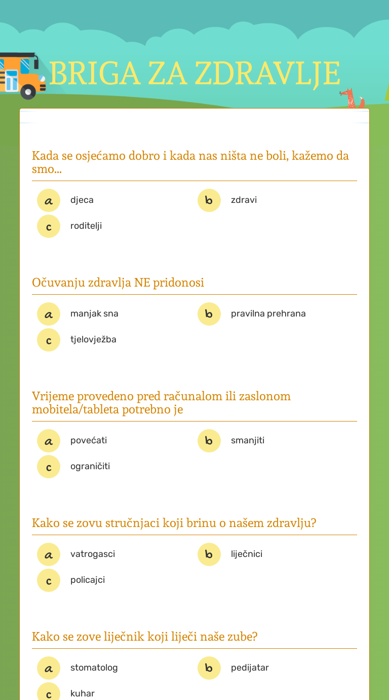 BRIGA ZA ZDRAVLJE | Interactive Worksheet By Nikolina Morel | Wizer.me