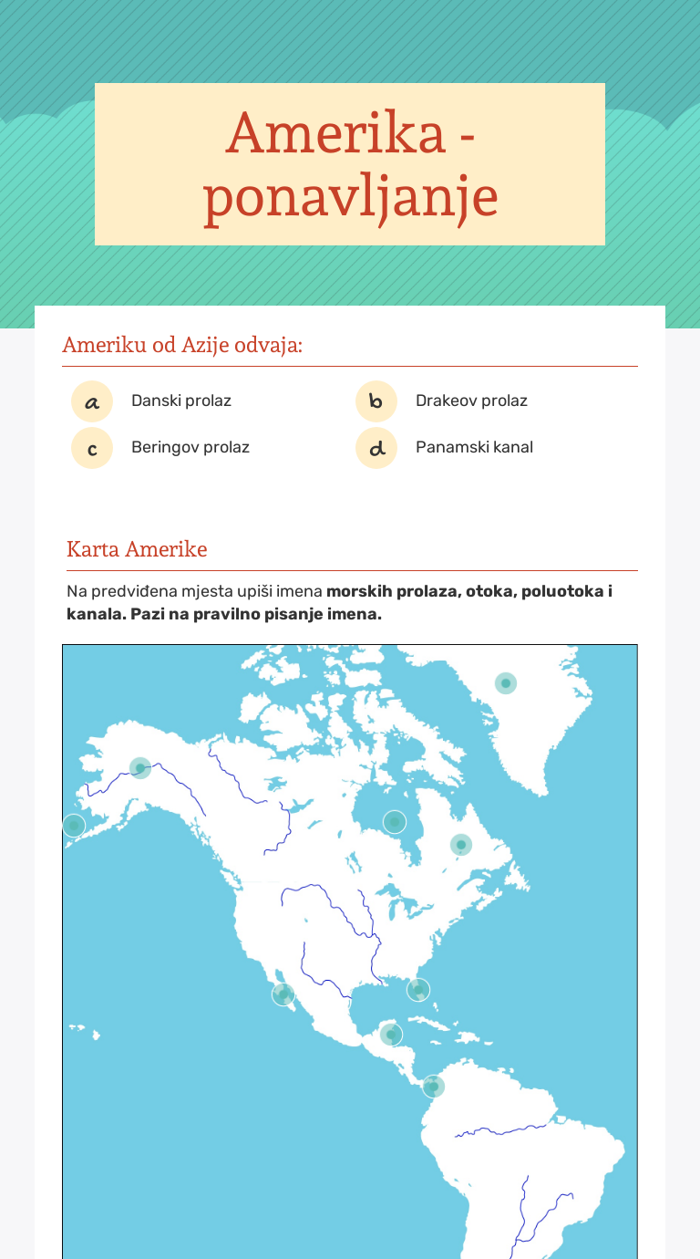 Amerika - ponavljanje Grade 6 worksheet preview