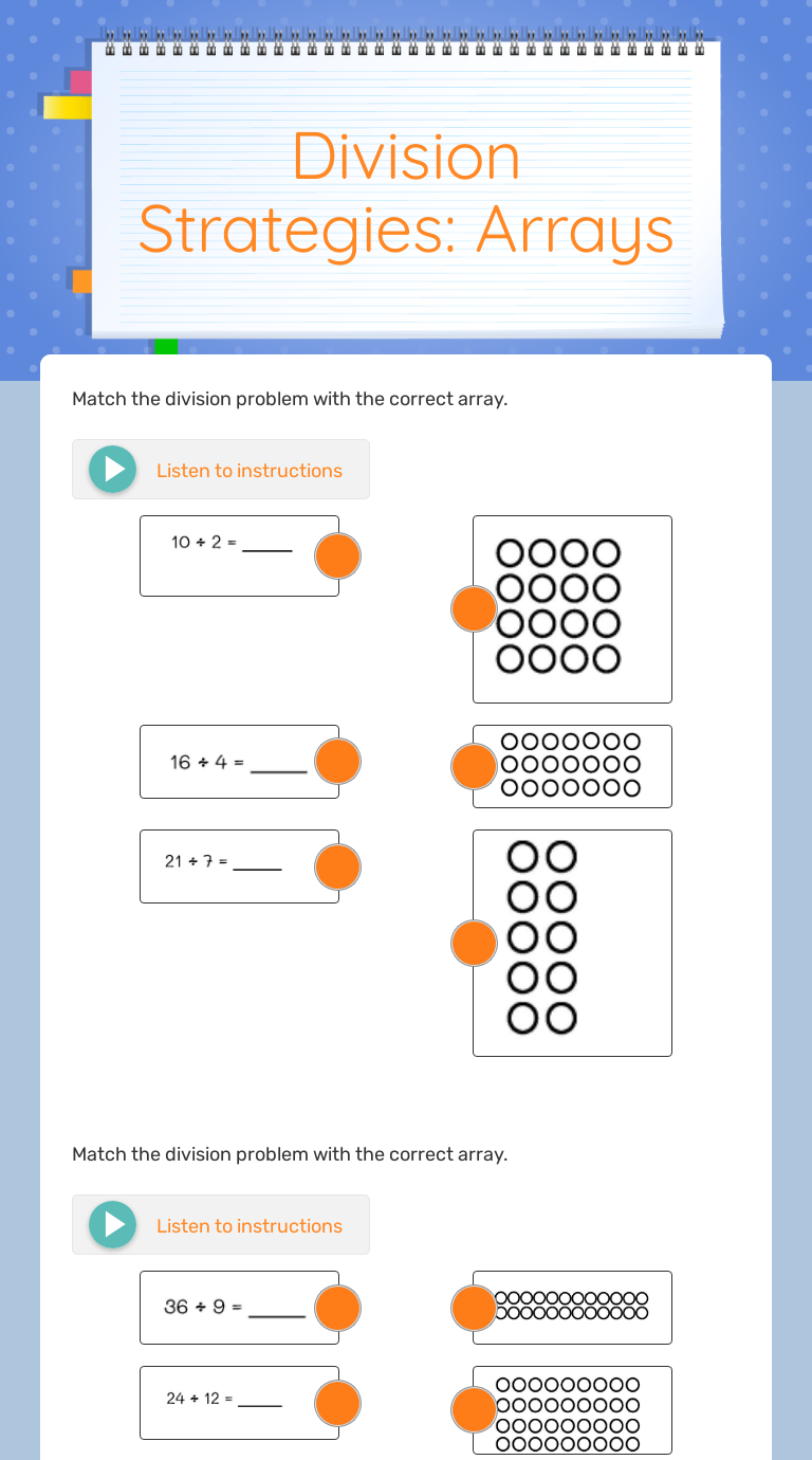 Division Strategies:  Arrays Grade 3 worksheet preview