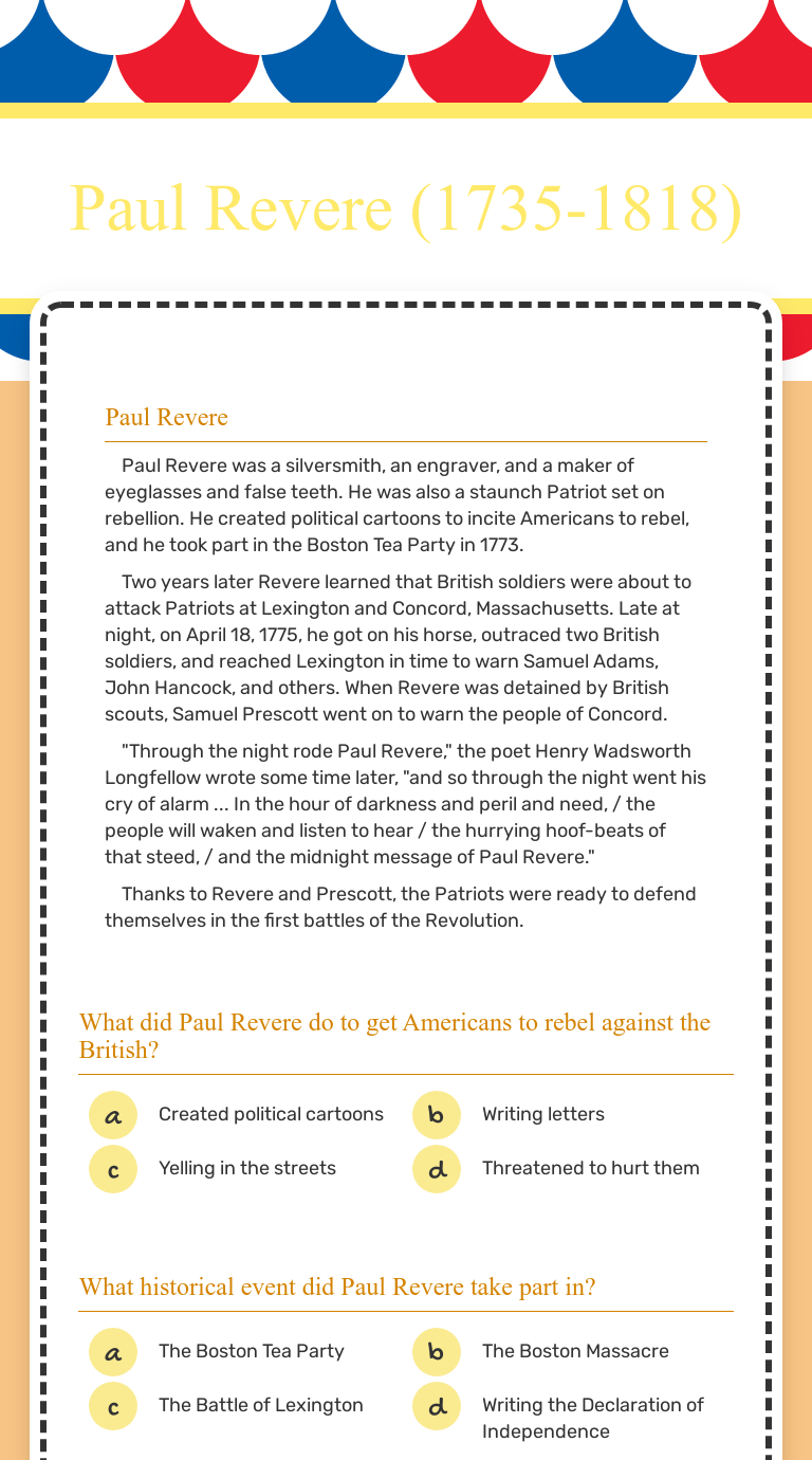 Paul Revere (1735-1818) | Interactive Worksheet by Katie Moreland