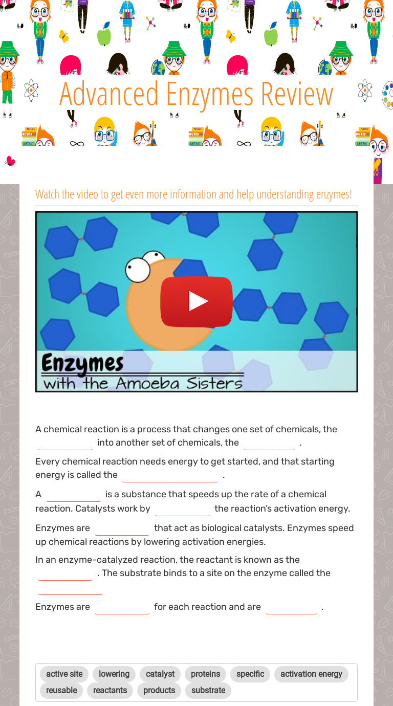 Pre Ap Enzymes Quick Review Interactive Worksheet By Elizabeth Tyree Wizer Me