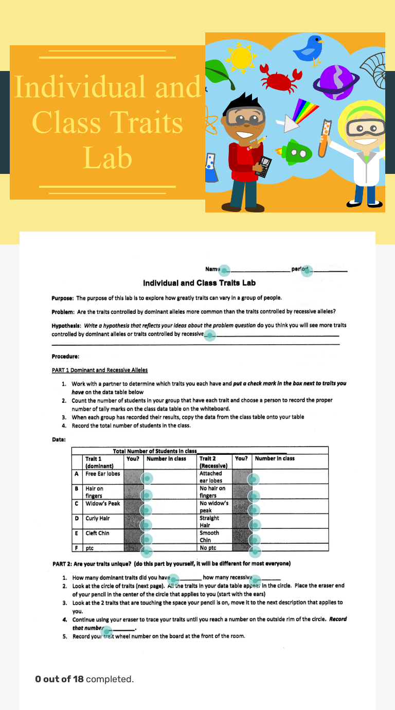 Individual and Class Traits Lab Interactive Worksheet by Maureen