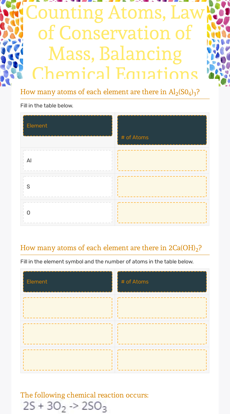 Counting Atoms, Law of Conservation of Mass, Balancing Chemical