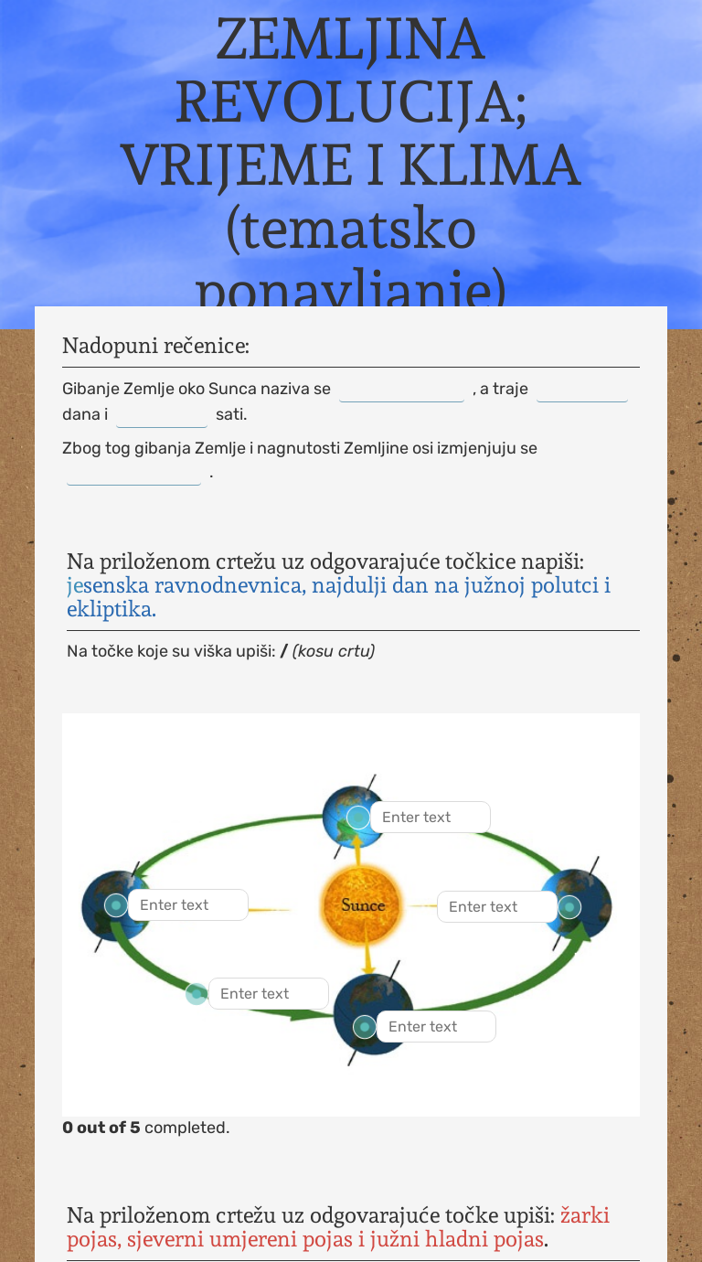 ZEMLJINA REVOLUCIJA; VRIJEME I KLIMA (tematsko ponavljanje