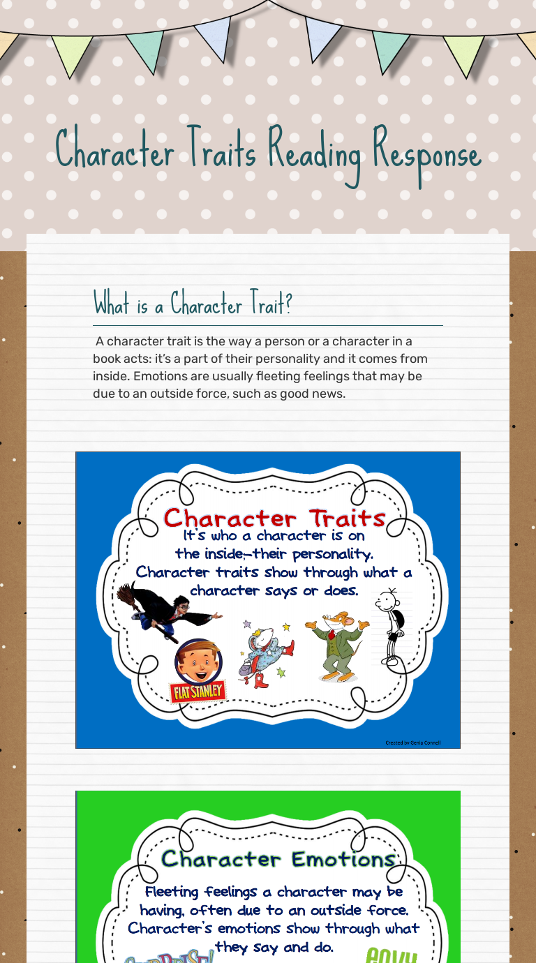 Character Traits Reading Response | Interactive Worksheet by Nadia