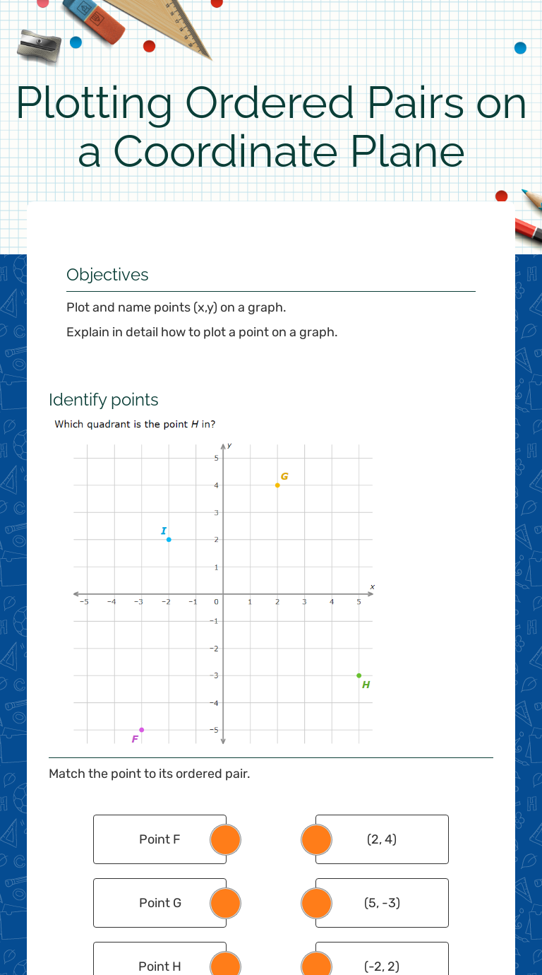 Plotting Ordered Pairs on a Coordinate Plane | Interactive Worksheet by ...