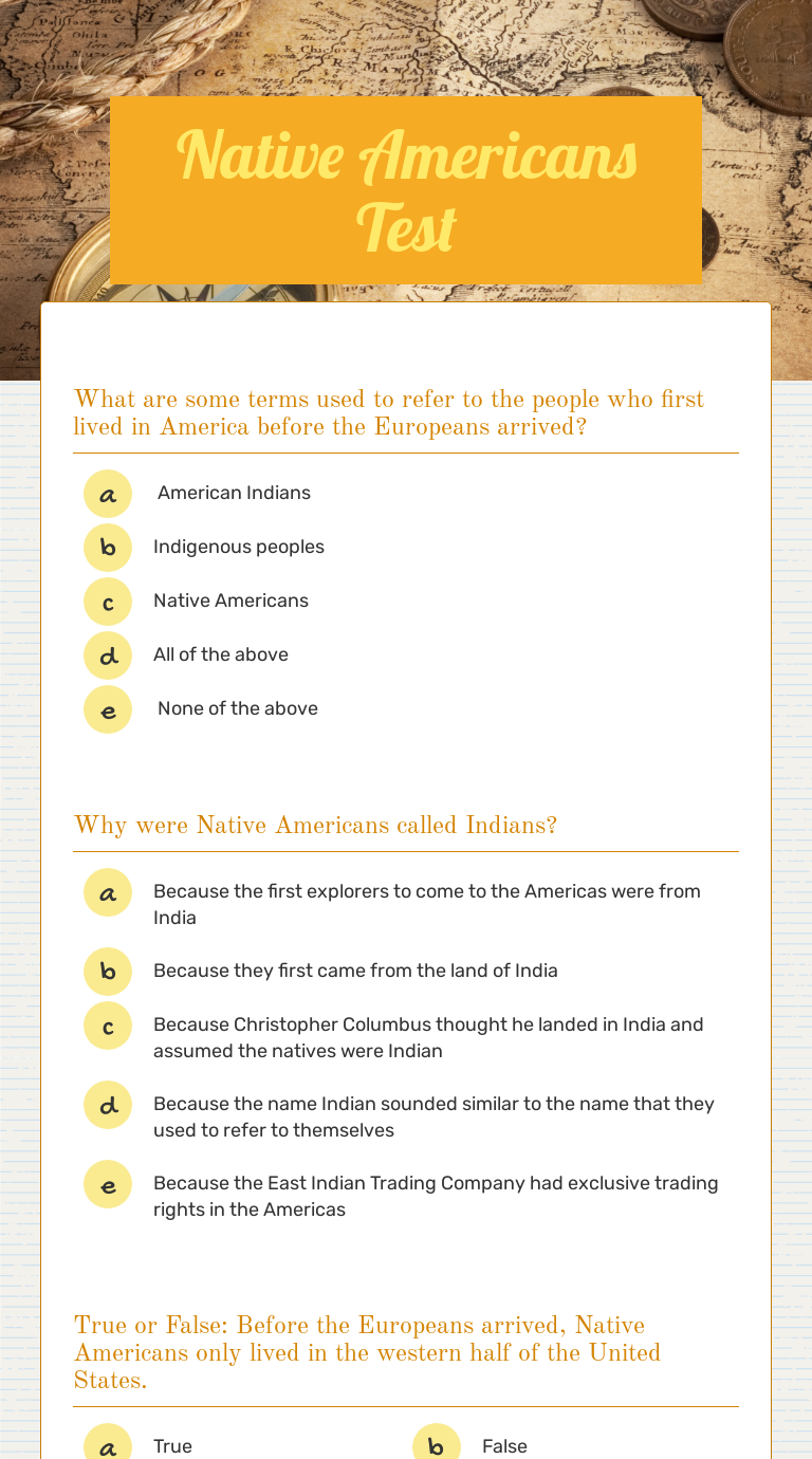 Native Americans Test | Interactive Worksheet By Krista Armstrong ...