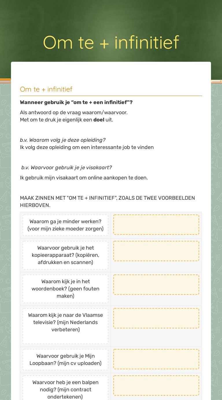 Om Te Infinitief Interactive Worksheet By Biotoop