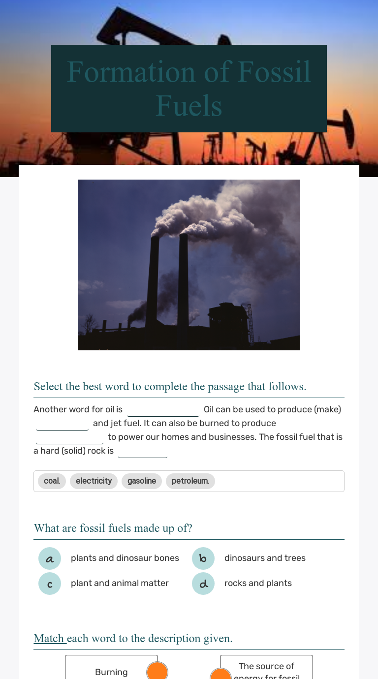 Formation of Fossil Fuels Interactive Worksheet by Saul Castillo