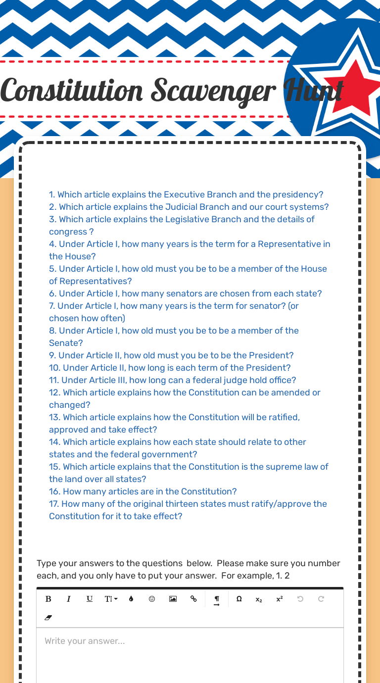 Constitution Scavenger Hunt  Interactive Worksheet by Denice Pertaining To Constitution Scavenger Hunt Worksheet